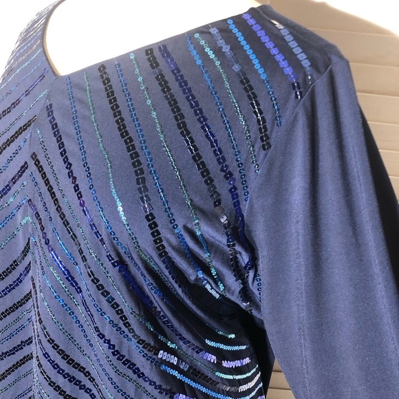 Bob Mackie Wearable Art Blue Sequined Beaded Blouse 3X - Picture 6 of 11